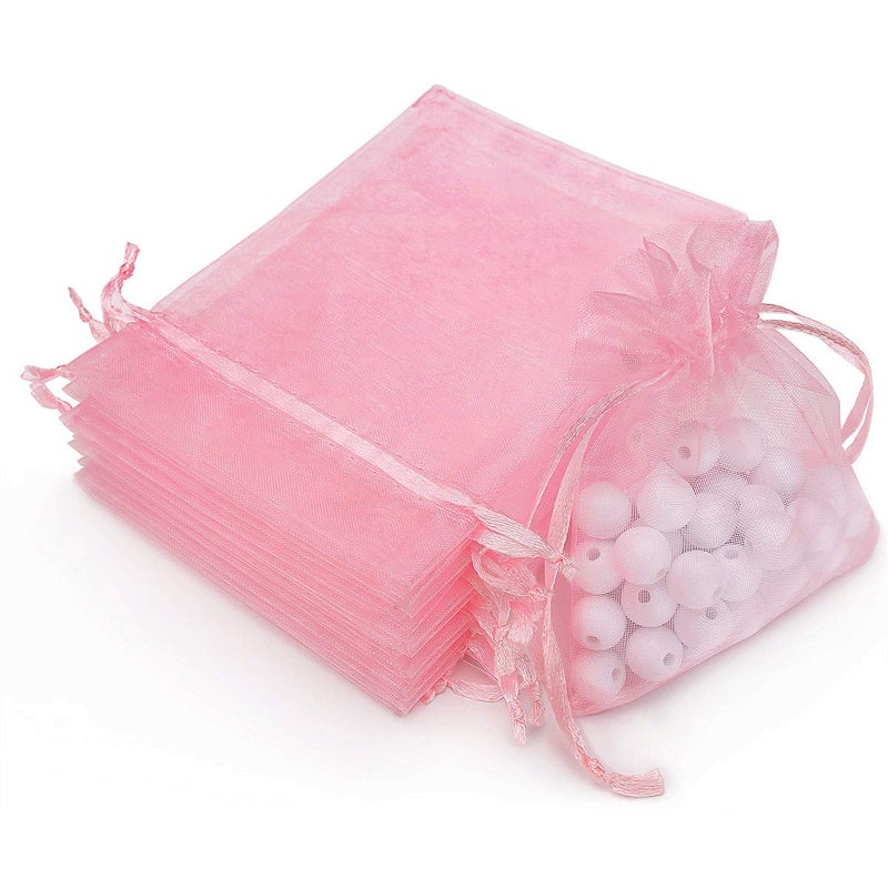 Akstore 50Pcs 3.15"x4"(8x10cm) Sheer Drawstring Organza Jewelry Pouches Wedding Party Christmas Favor Gift Bags (Pink, 3x4) - Image 1